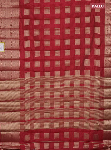 Semi raw silk saree maroon with zari woven box type buttas and long zari woven border