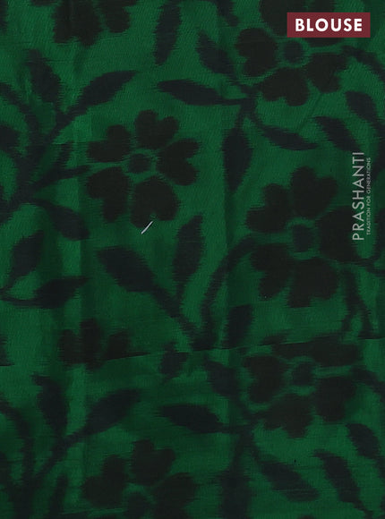 Ikat soft silk saree dark pink and green with zari woven buttas and ikat style border