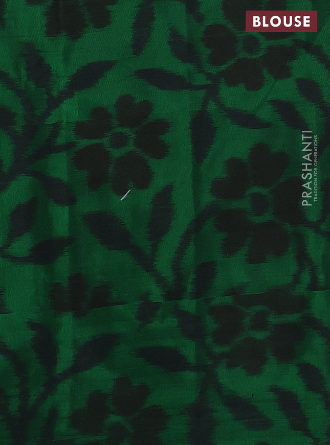 Ikat soft silk saree dark pink and green with zari woven buttas and ikat style border