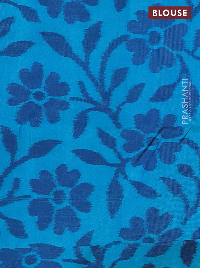 Ikat soft silk saree lime yellow and dual shade of teal blue with allover zari woven buttas and ikat style border