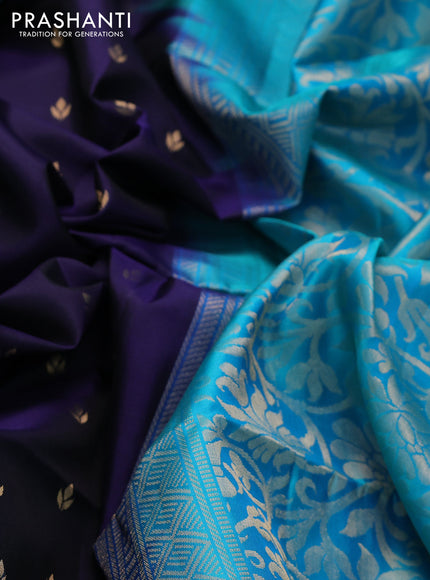 Ikat soft silk saree dark blue and cs blue with allover zari woven buttas and ikat style border