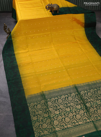 Ikat soft silk saree mango yellow and green with allover zari woven buttas and ikat style border