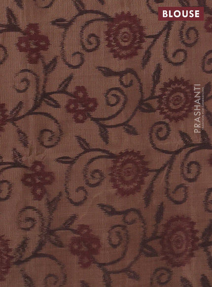 Ikat soft silk saree dual shade of pinkish orange and dark sandal with zari woven buttas and ikat style border