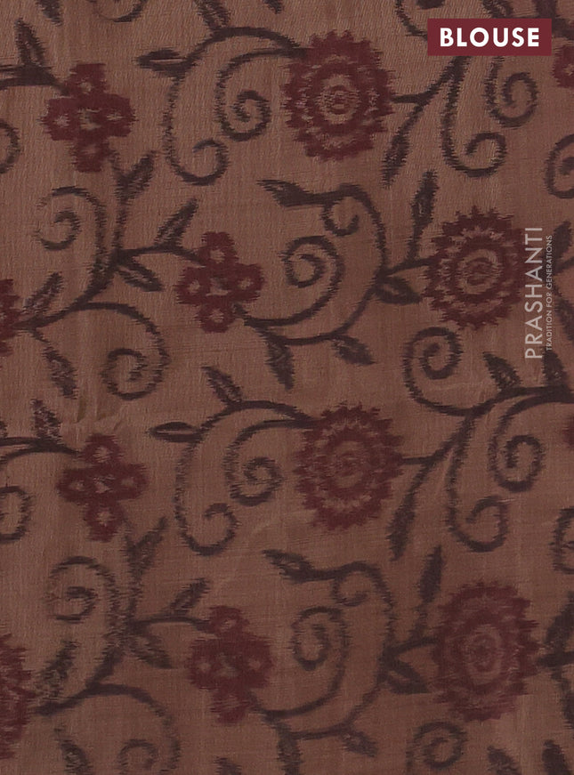 Ikat soft silk saree dual shade of pinkish orange and dark sandal with zari woven buttas and ikat style border