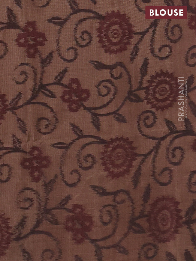 Ikat soft silk saree dual shade of pinkish orange and dark sandal with zari woven buttas and ikat style border