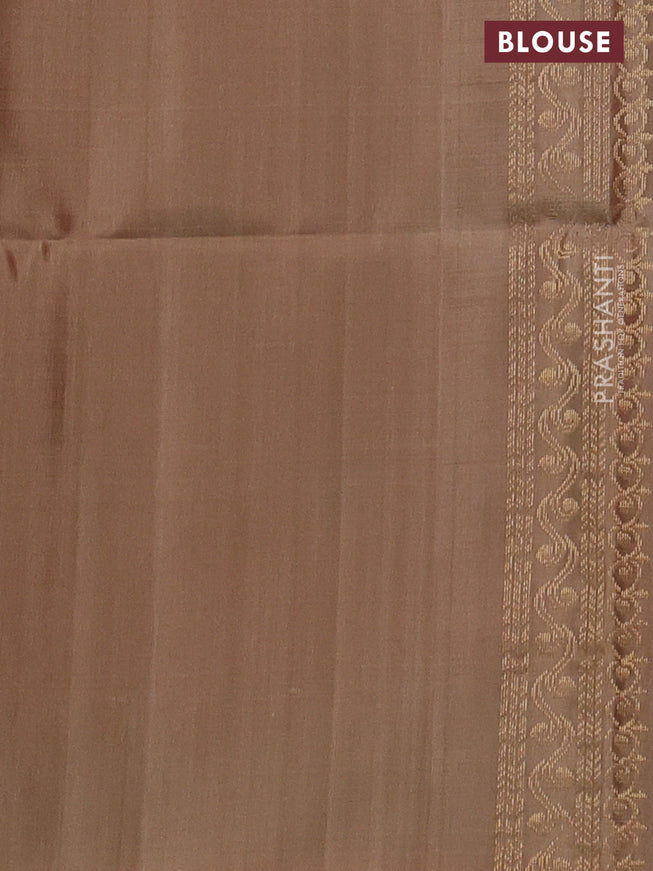 Ikat soft silk saree pink shade and dark sandal with allover ikat weaves & floral zari buttas in borderless style