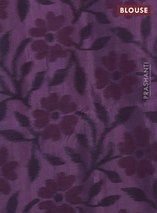 Ikat soft silk saree dual shade of teal blue and pastel purple with zari woven buttas and ikat style border