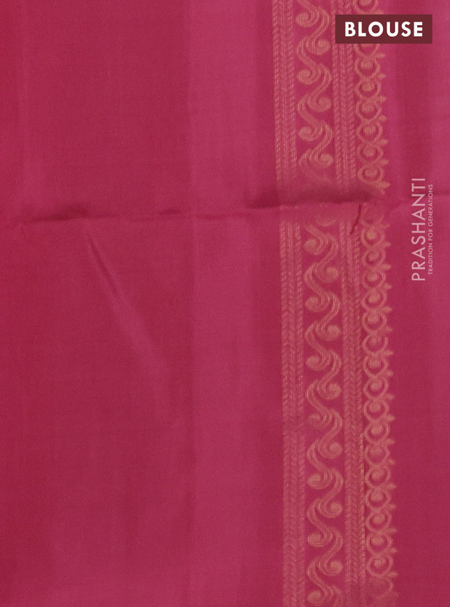 Ikat soft silk saree beige and pink shade with allover ikat weaves & floral zari buttas in borderless style