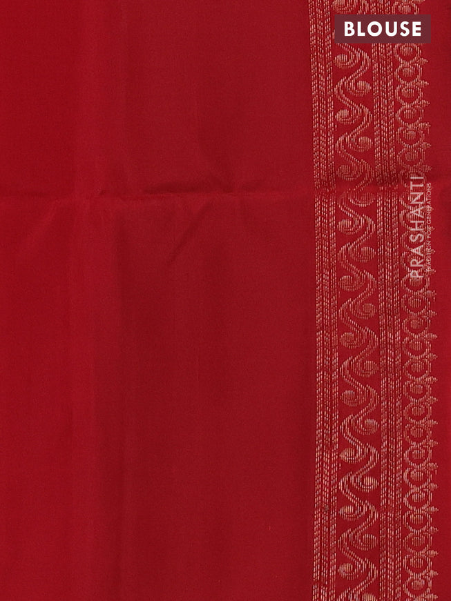 Ikat soft silk saree dark green and red with allover ikat weaves & floral zari buttas in borderless style