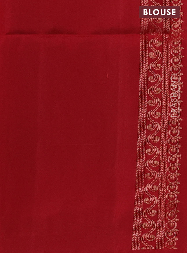 Ikat soft silk saree black and red with allover ikat weaves & floral zari buttas in borderless style