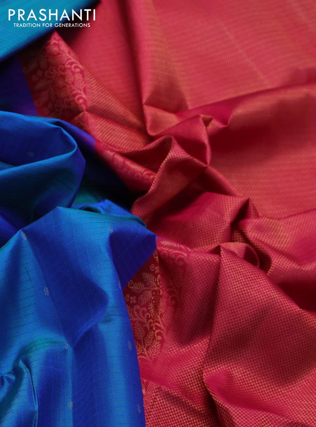 Ikat soft silk saree dual shade of bluish green and reddish pink with allover ikat weaves & zari buttas in borderless style