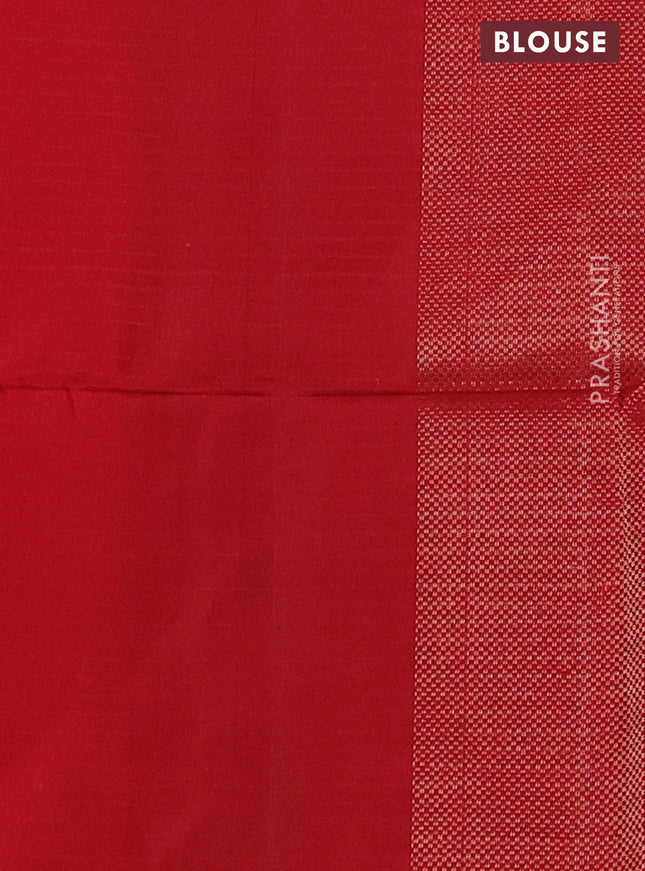 Ikat soft silk saree dark green and red with allover ikat weaves & zari buttas in borderless style