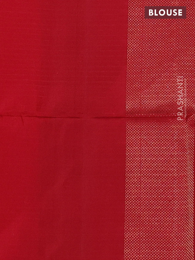 Ikat soft silk saree dark green and red with allover ikat weaves & zari buttas in borderless style