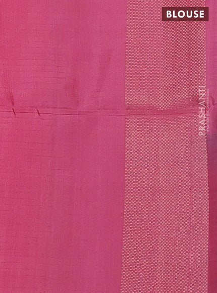 Ikat soft silk saree teal blue and peach pink with allover ikat weaves & zari buttas in borderless style
