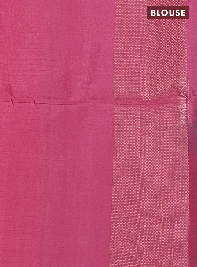 Ikat soft silk saree teal blue and peach pink with allover ikat weaves & zari buttas in borderless style