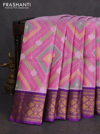 Ikat soft silk saree light pink and violet with allover ikat weaves and zari woven border