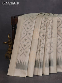 Ikat soft silk saree elaichi green and pink shade with allover ikat weaves & zari buttas in borderless style