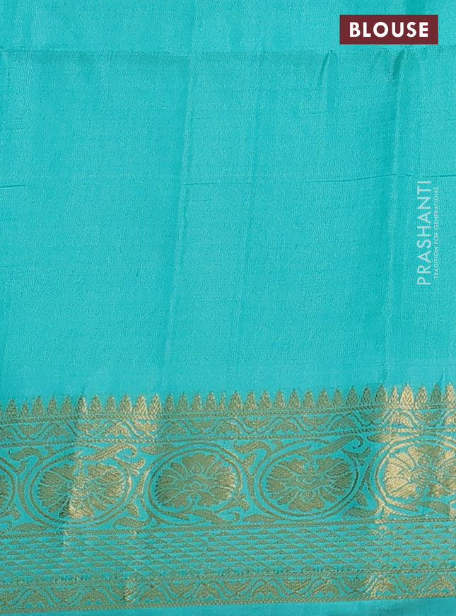 Ikat soft silk saree magenta pink and teal green with allover ikat weaves and zari woven border