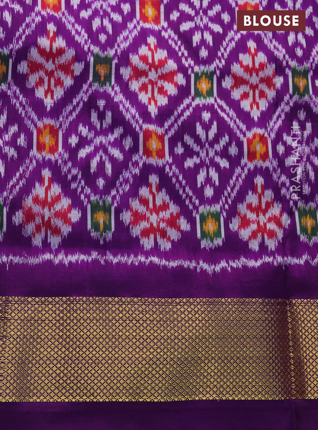 Pochampally silk saree teal green and violet with allover ikat prints and zari woven border