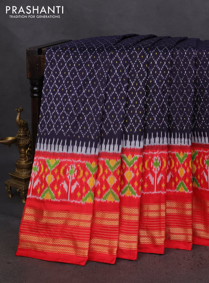 Pochampally silk saree navy blue and red with allover ikat prints and zari woven border
