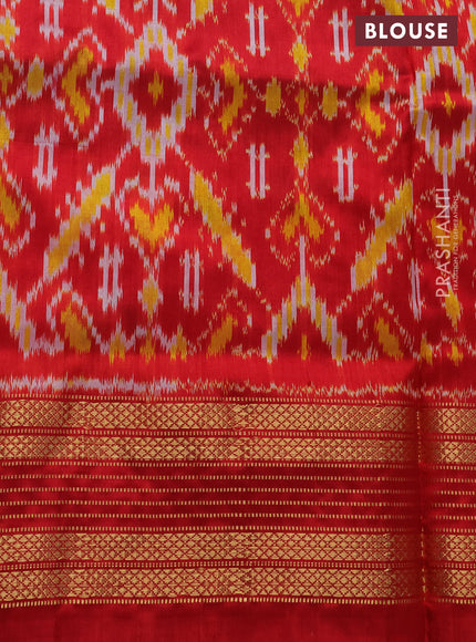 Pochampally silk saree navy blue and red with allover ikat prints and zari woven border