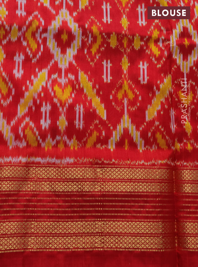 Pochampally silk saree navy blue and red with allover ikat prints and zari woven border