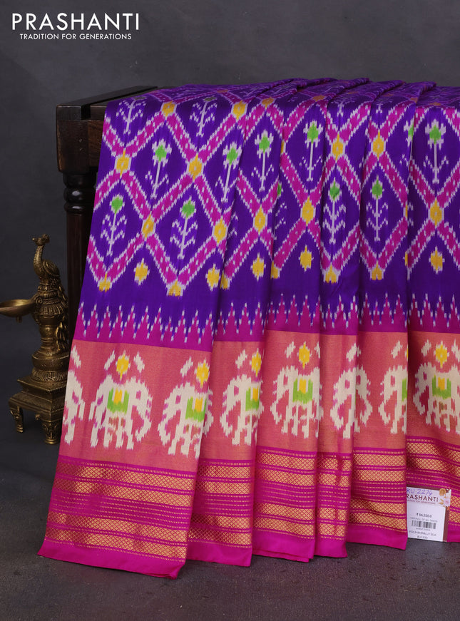 Pochampally silk saree violet and pink with allover ikat prints and zari woven border