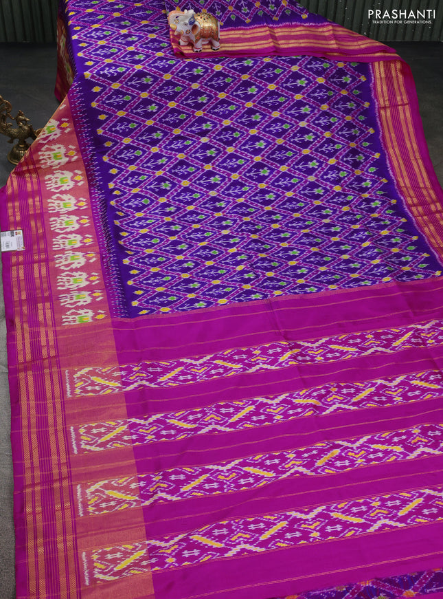 Pochampally silk saree violet and pink with allover ikat prints and zari woven border