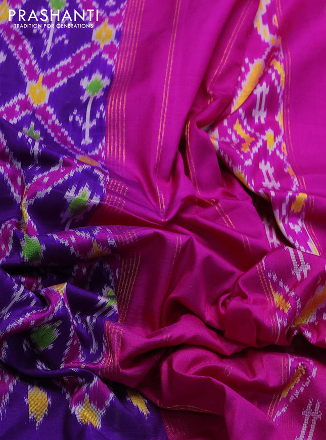 Pochampally silk saree violet and pink with allover ikat prints and zari woven border
