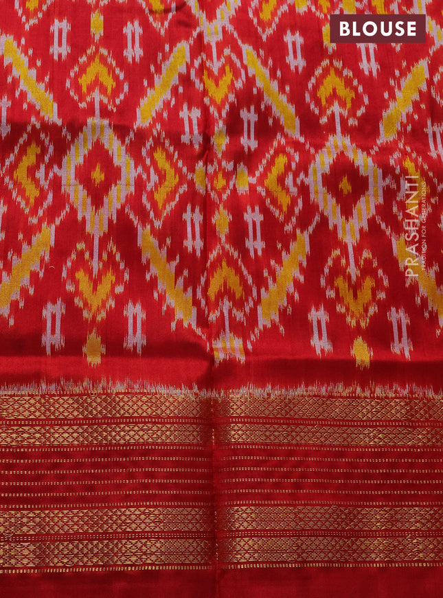 Pochampally silk saree grey and red with allover ikat prints and zari woven border