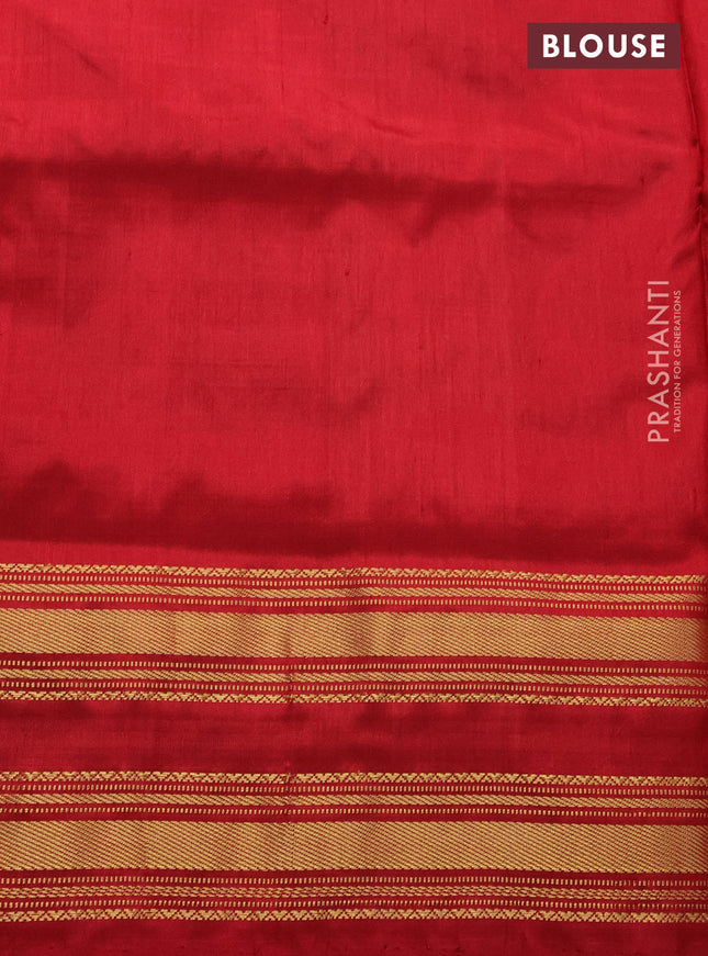 Pochampally silk saree green and red with allover ikat prints and zari woven border