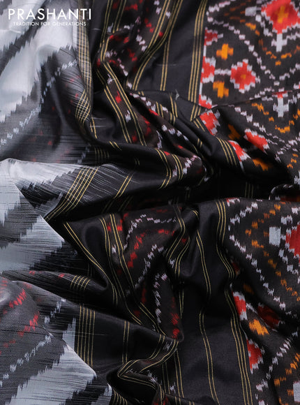 Pochampally silk saree off white grey and black with allover ikat prints and zari woven border