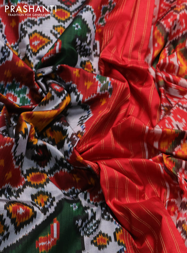 Pochampally silk saree multi colour and red with allover ikat prints and zari woven border