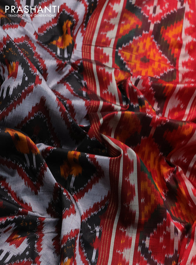 Pochampally silk saree grey black and red with allover ikat prints and zari woven border
