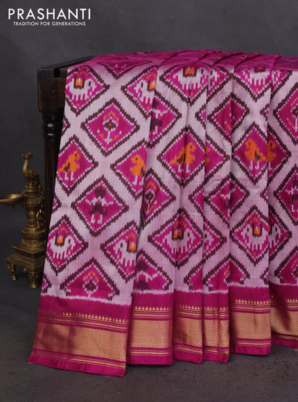 Pochampally silk saree purple and grey with allover ikat prints and zari woven border
