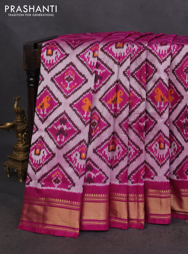 Pochampally silk saree purple and grey with allover ikat prints and zari woven border