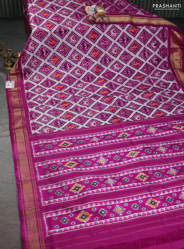 Pochampally silk saree purple and grey with allover ikat prints and zari woven border