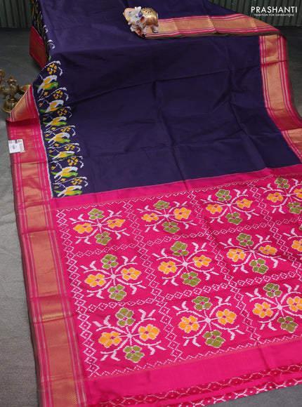 Pochampally silk saree navy blue and pink with plain body and zari woven border