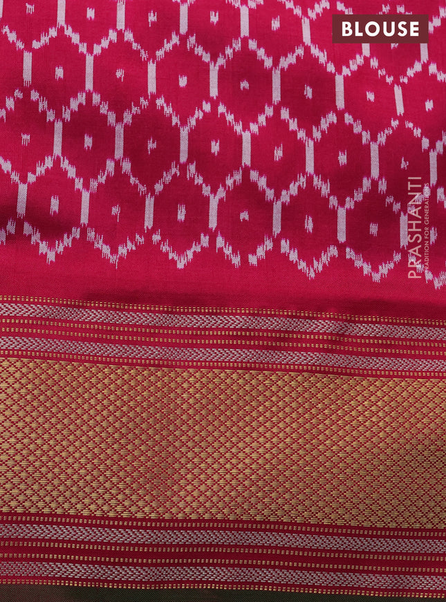 Pochampally silk saree navy blue and pink with plain body and zari woven border