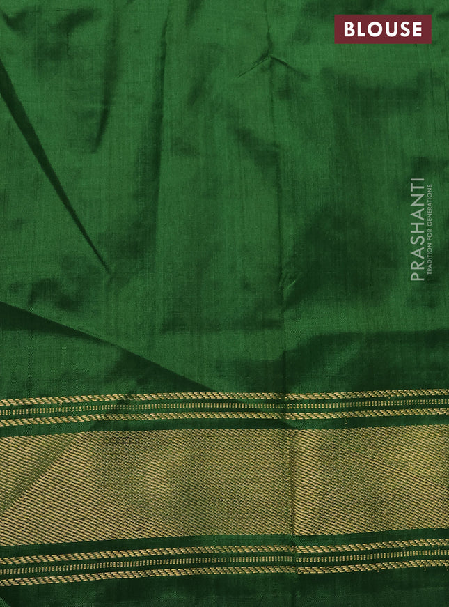 Pochampally silk saree orange and green with allover ikat prints and zari woven border