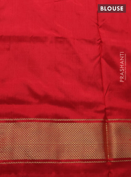 Pochampally silk saree green and red with allover ikat prints and zari woven border