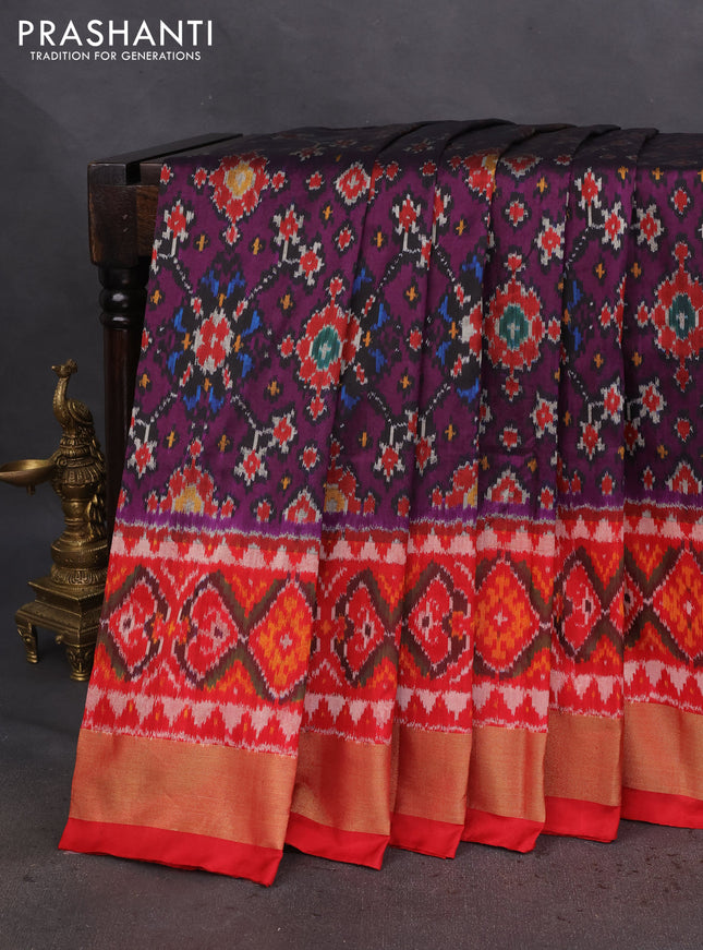 Pochampally silk saree deep purple and maroon with allover ikat prints and zari woven border