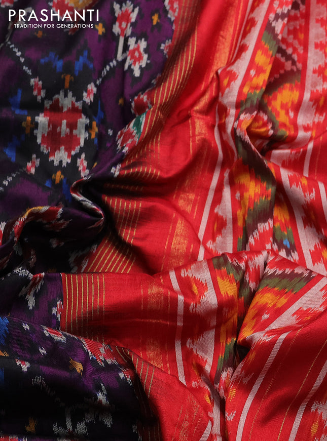 Pochampally silk saree deep purple and maroon with allover ikat prints and zari woven border