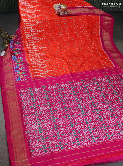 Pochampally silk saree orange and pink with allover ikat prints and zari woven border