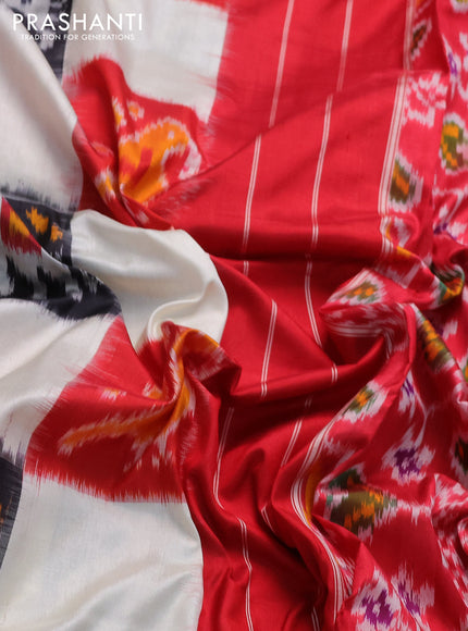 Pochampally silk saree cream and red with allover ikat prints and long zari woven border