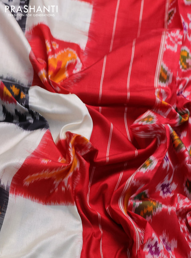 Pochampally silk saree cream and red with allover ikat prints and long zari woven border