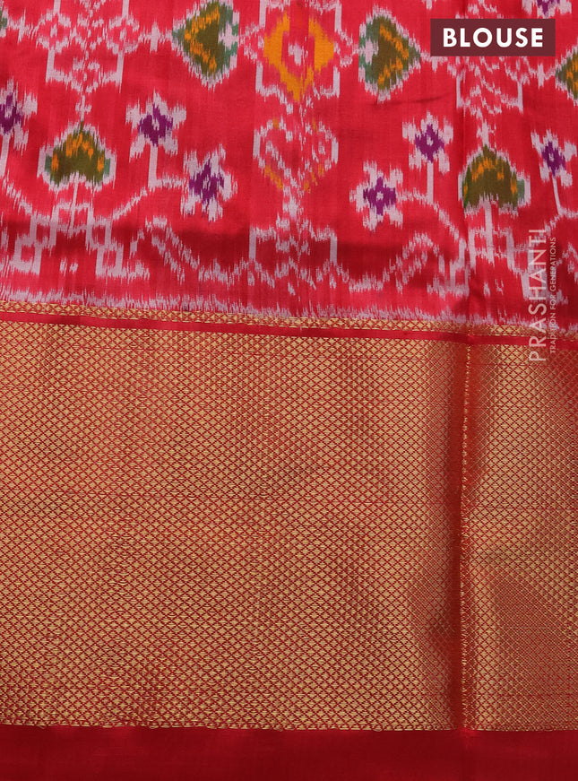 Pochampally silk saree cream and red with allover ikat prints and long zari woven border