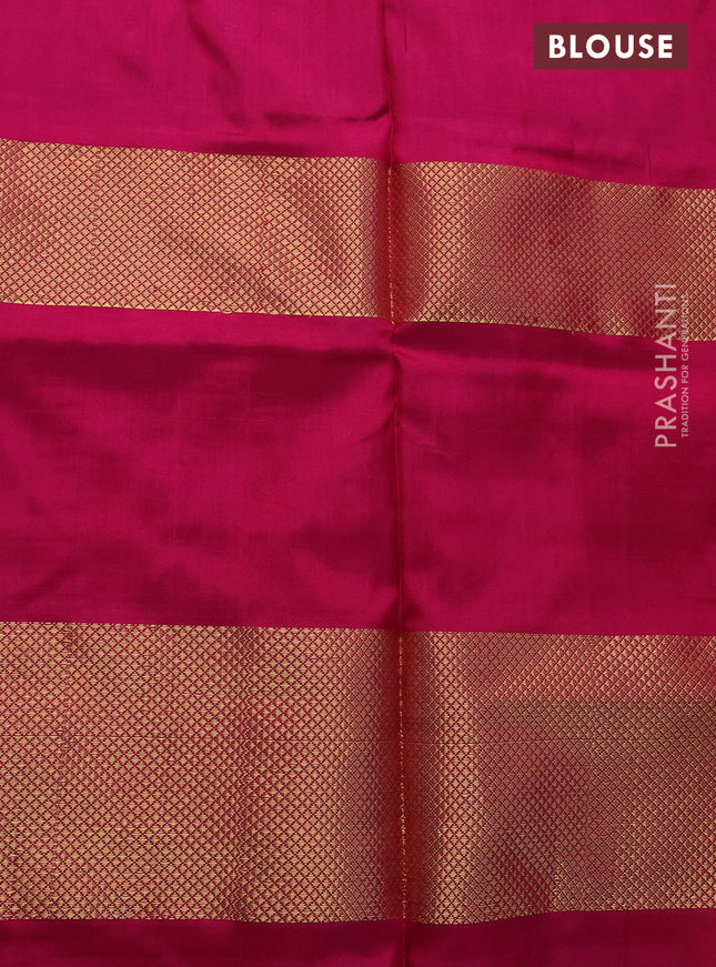 Pochampally silk saree dual shade of violet and pink with allover ikat prints and long zari woven border