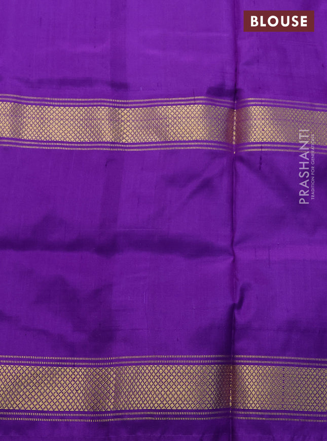 Pochampally silk saree orange and violet with allover ikat prints and long rettapet ikat style border