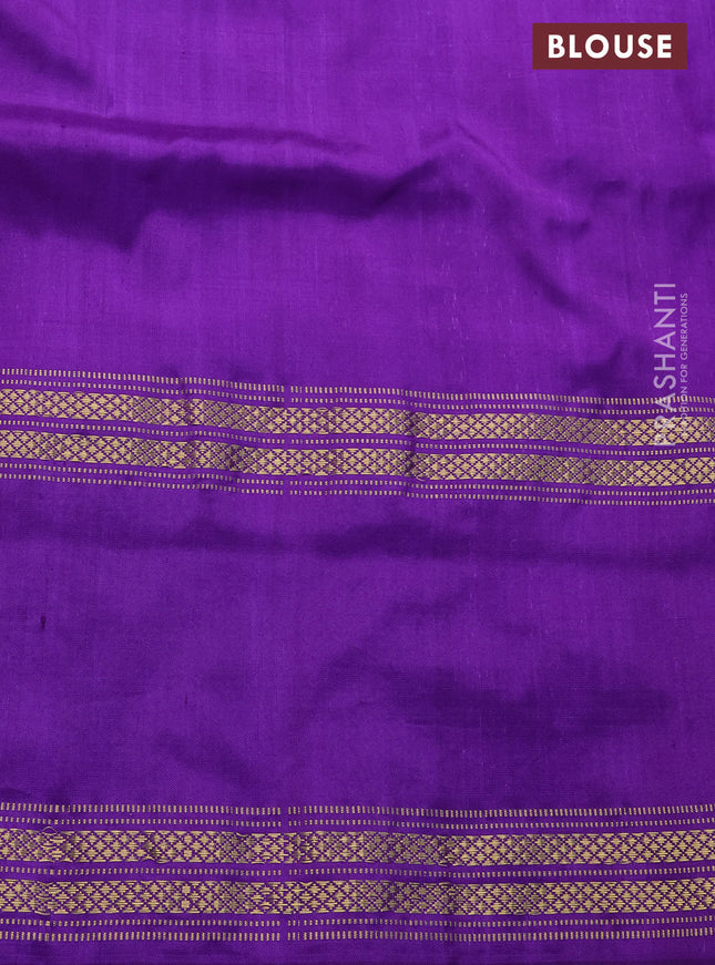 Pochampally silk saree peach pink and violet with allover ikat butta weaves and zari woven ikat style border